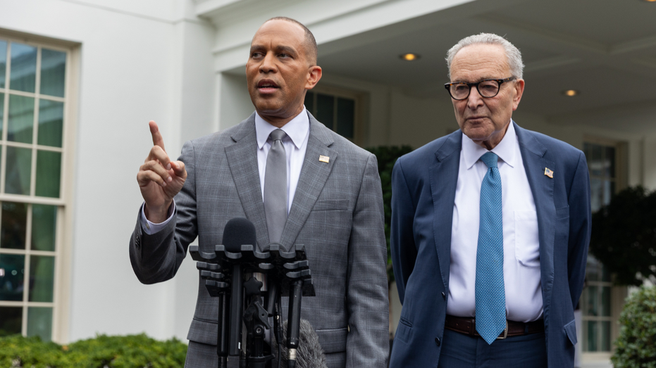 Banks, credit unions urge Congress to end government shutdown as economic fallout grows 9 House Minority Leader Hakeem Jeffries (D-NY) speaks during a press conference alongside Senate Minority Leader Chuck Schumer (D-NY)