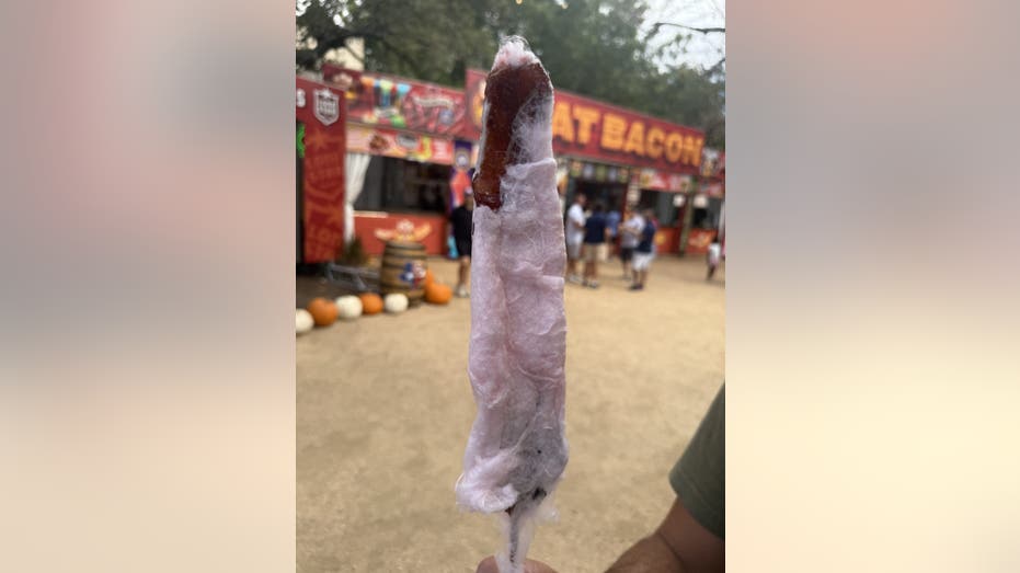 From cotton candy-covered bacon to mustard beer: The most unique eats at the 2025 State Fair of Texas 17 Bacon wrapped in cotton candy on a stick.